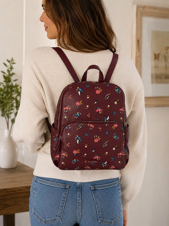 Vera Bradley Leather Mini Backpack Floral Print Burgundy Travel Bag main image 6